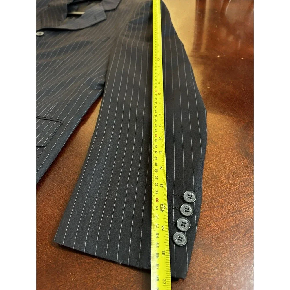 Vittorio St. Angelo Black White Pinstripe Blazer 42L Long 4-Button Notch Lapel